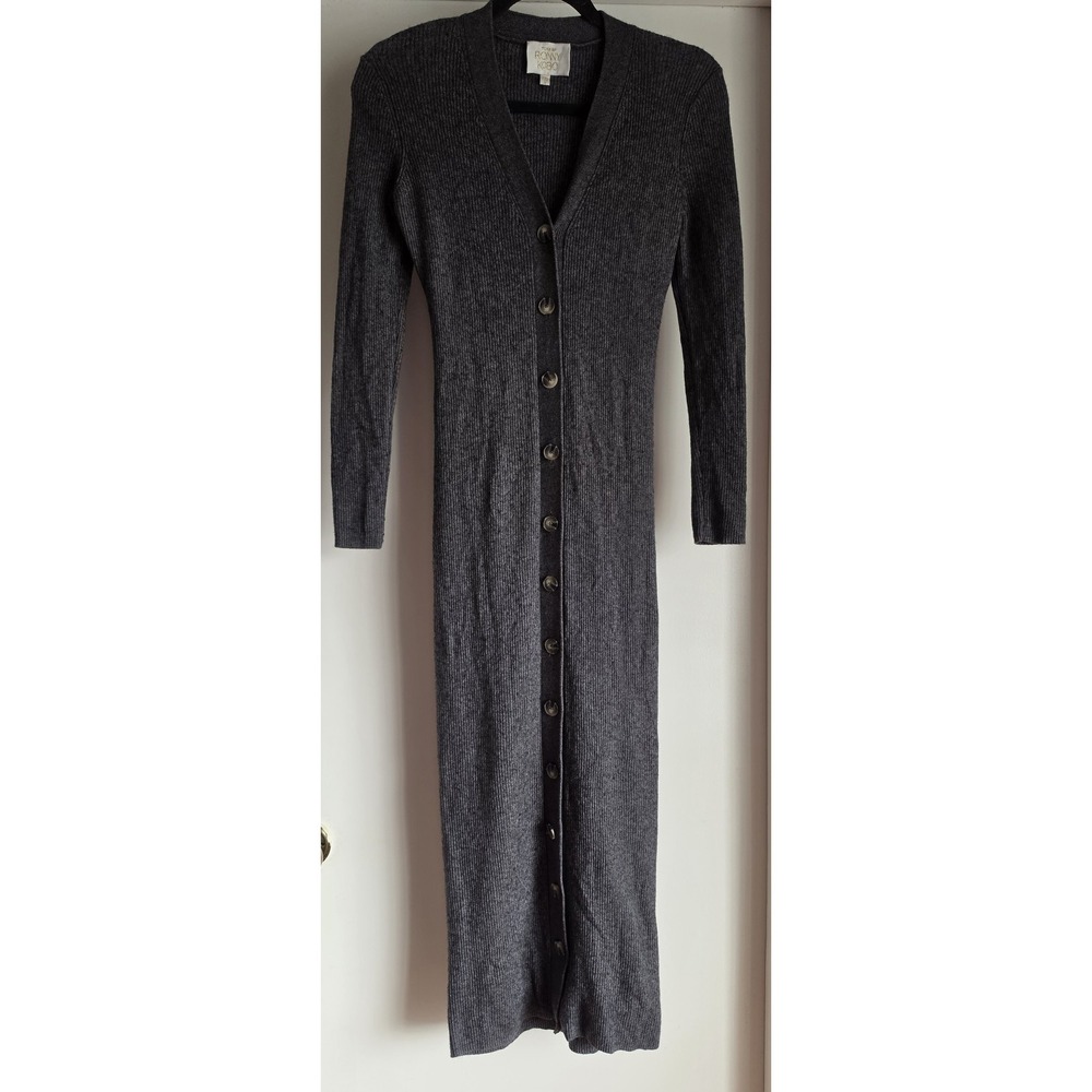 Torn by Ronny Kobo Grey Maxi Dress Size S Long Sleeve V-Neck Ribbed Knit